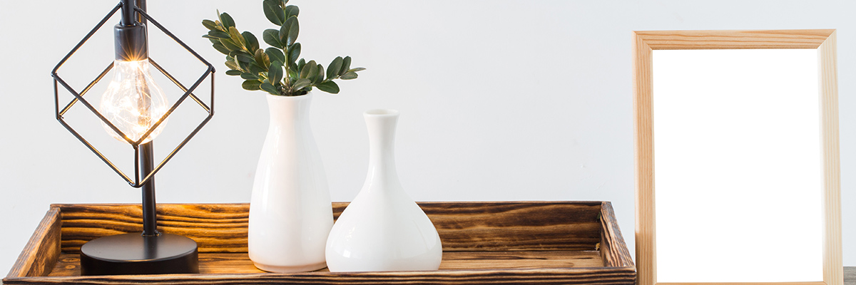 Decor items in wooden box