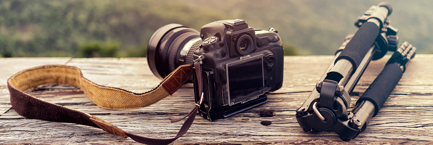 Camera equipment on outdoor table
